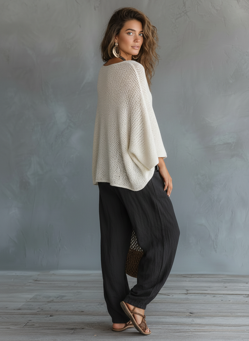 Bianca — Completo due pezzi in maglia con pantaloni harem