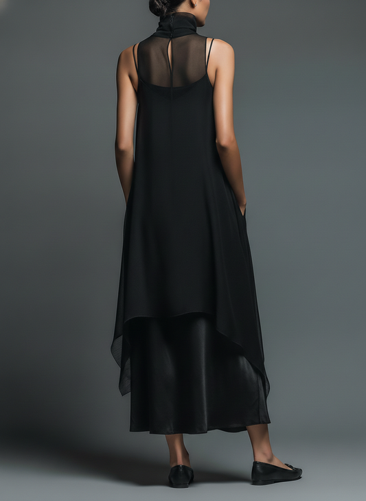 Camelia — Abito lungo in chiffon con girocollo