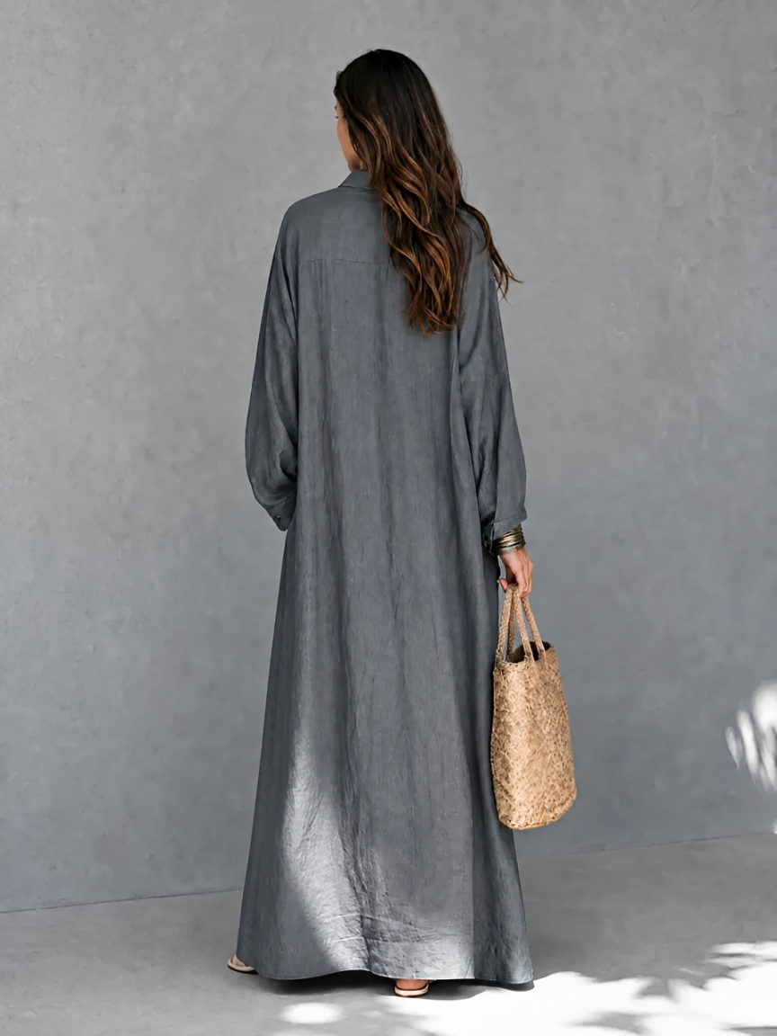 Zoe — Abito lungo in cotone e lino con girocollo