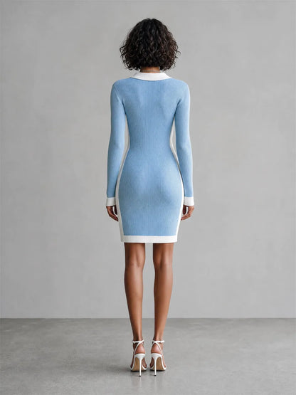 Ione — Abito corto in maglia a coste con mezza zip