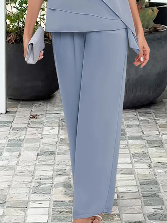 Vincenza — Completo con blusa asimmetrica e pantaloni a gamba larga