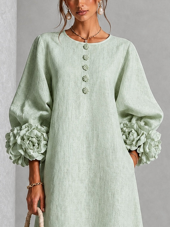 Clara — Abito midi a fiori con polsini a fiore