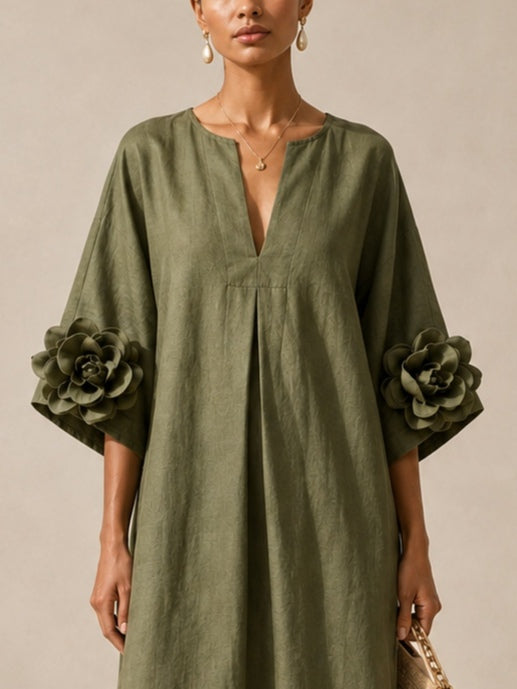 Carolina — Abito midi a fiori con polsini a fiore