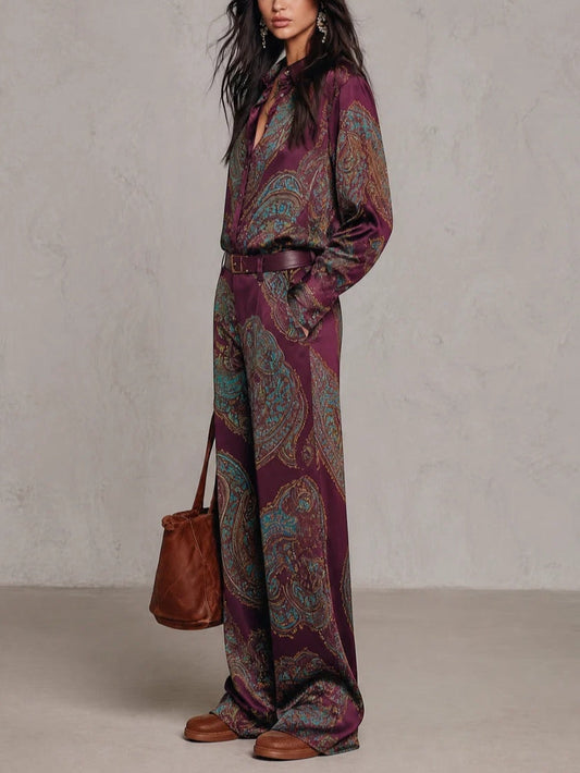 Paola — Completo due pezzi in raso stampa paisley