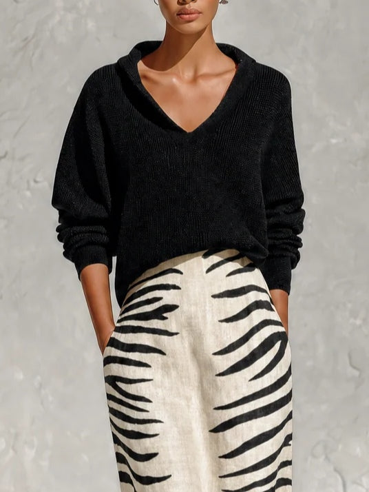 Zaira — Completo con top in maglia e gonna zebrata