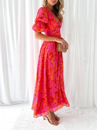 Nicla — Abito midi a fiori con scollo a V