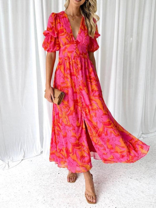 Nicla — Abito midi a fiori con scollo a V