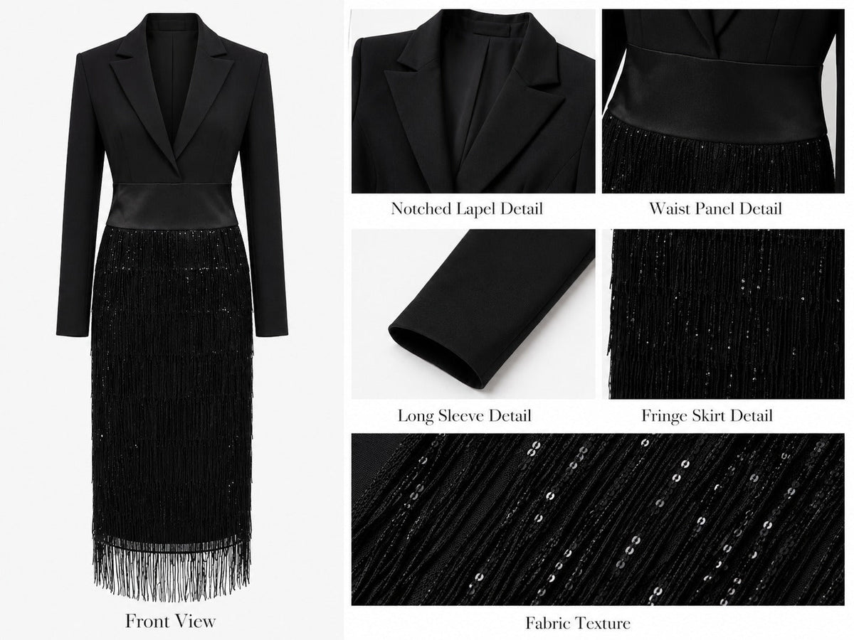 Assunta — Abito midi stile blazer con paillettes