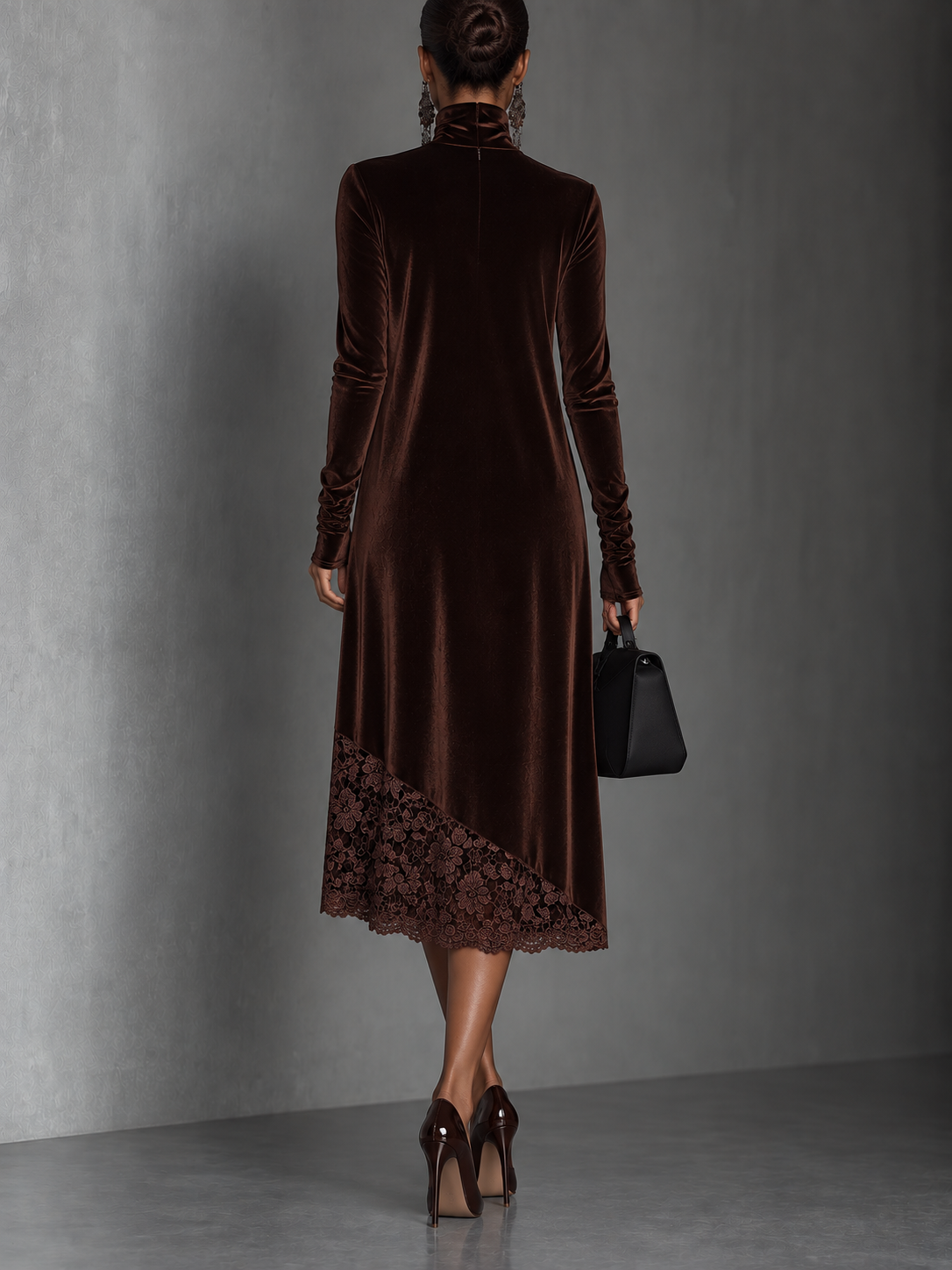 Arianna — Abito midi in velluto con pizzo
