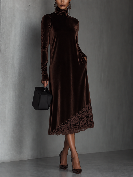 Arianna — Abito midi in velluto con pizzo