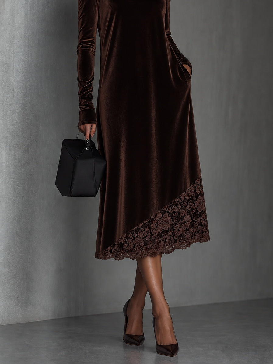 Arianna — Abito midi in velluto con pizzo