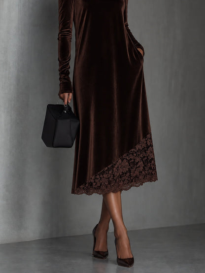Arianna — Abito midi in velluto con pizzo