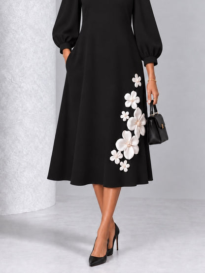 Antonella — Abito midi a fiori con applicazioni floreali