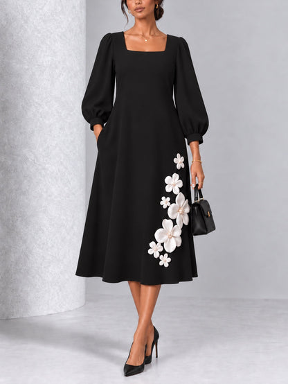 Antonella — Abito midi a fiori con applicazioni floreali