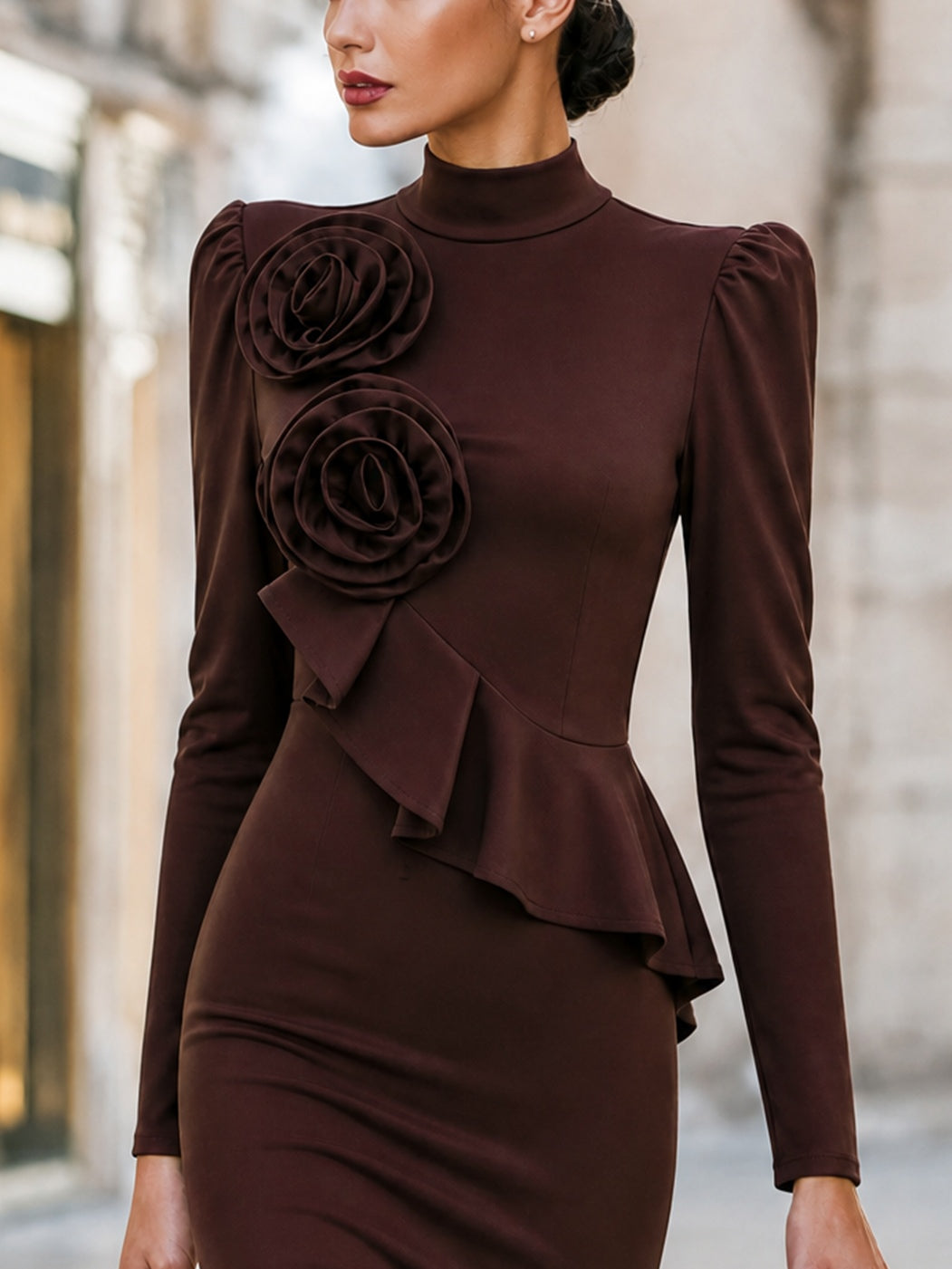 Amanda — Abito midi a fiori con applicazioni floreali