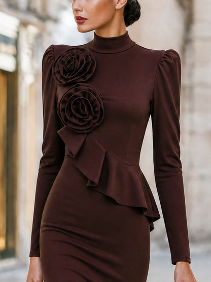 Amanda — Abito midi a fiori con applicazioni floreali