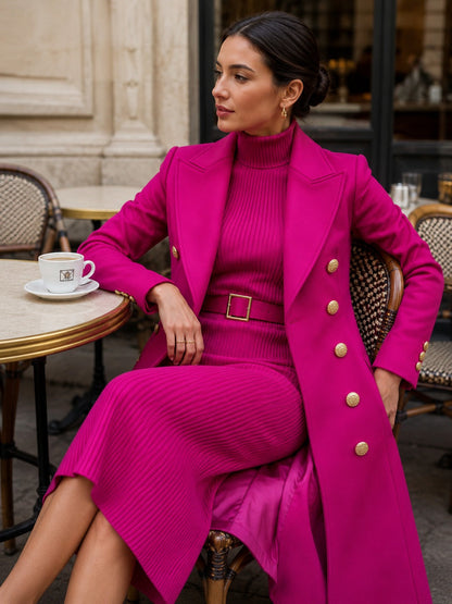 Albina — Completo con cappotto e abito in maglia con cintura
