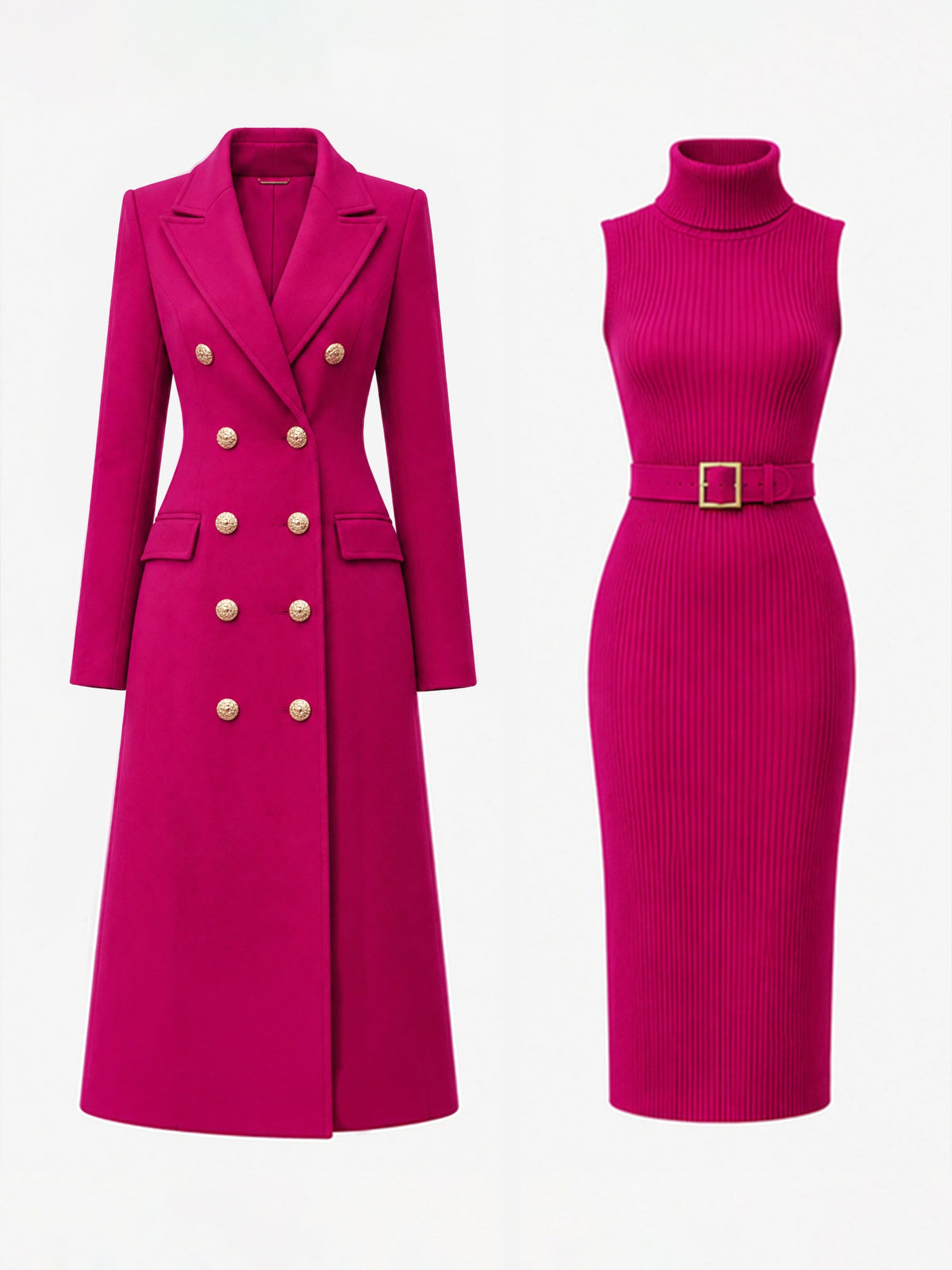 Albina — Completo con cappotto e abito in maglia con cintura