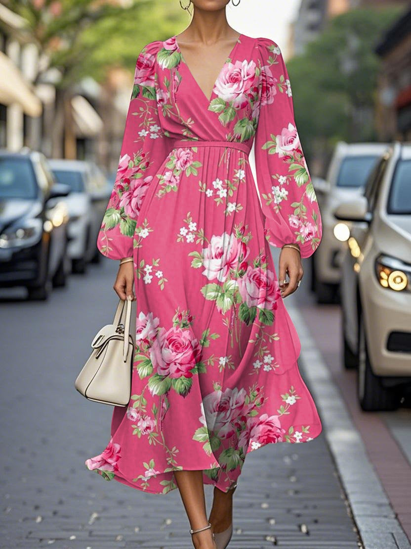 Nella — Abito midi in chiffon con scollo a V