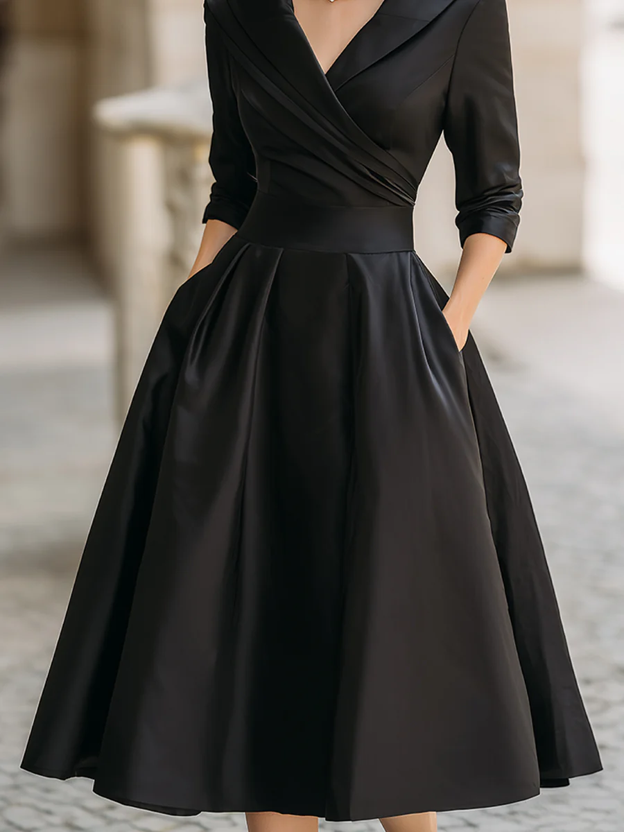 Monica — Abito midi in raso con scollo a V