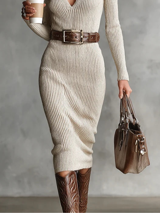 Marcella — Abito midi in maglia con scollo a V