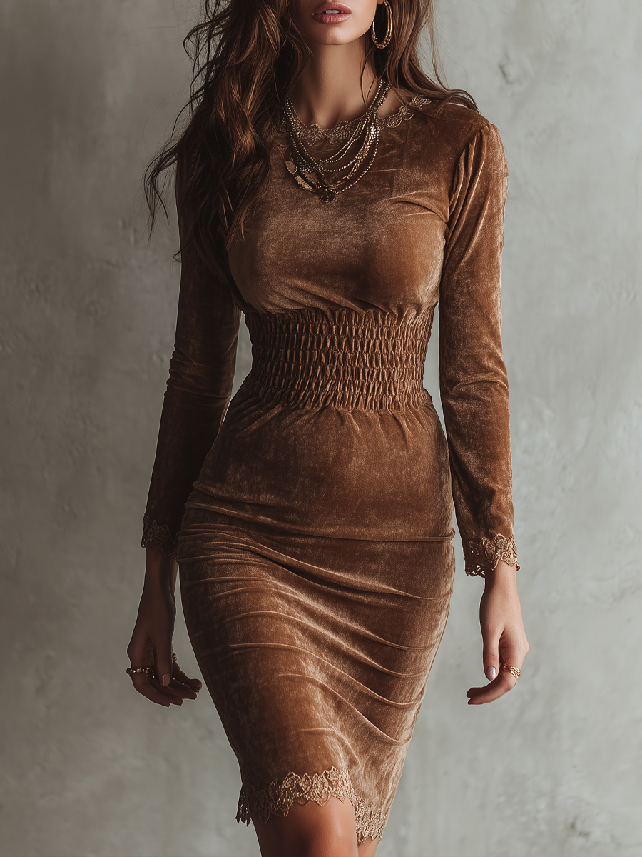 Lina — Abito midi in velluto con pizzo