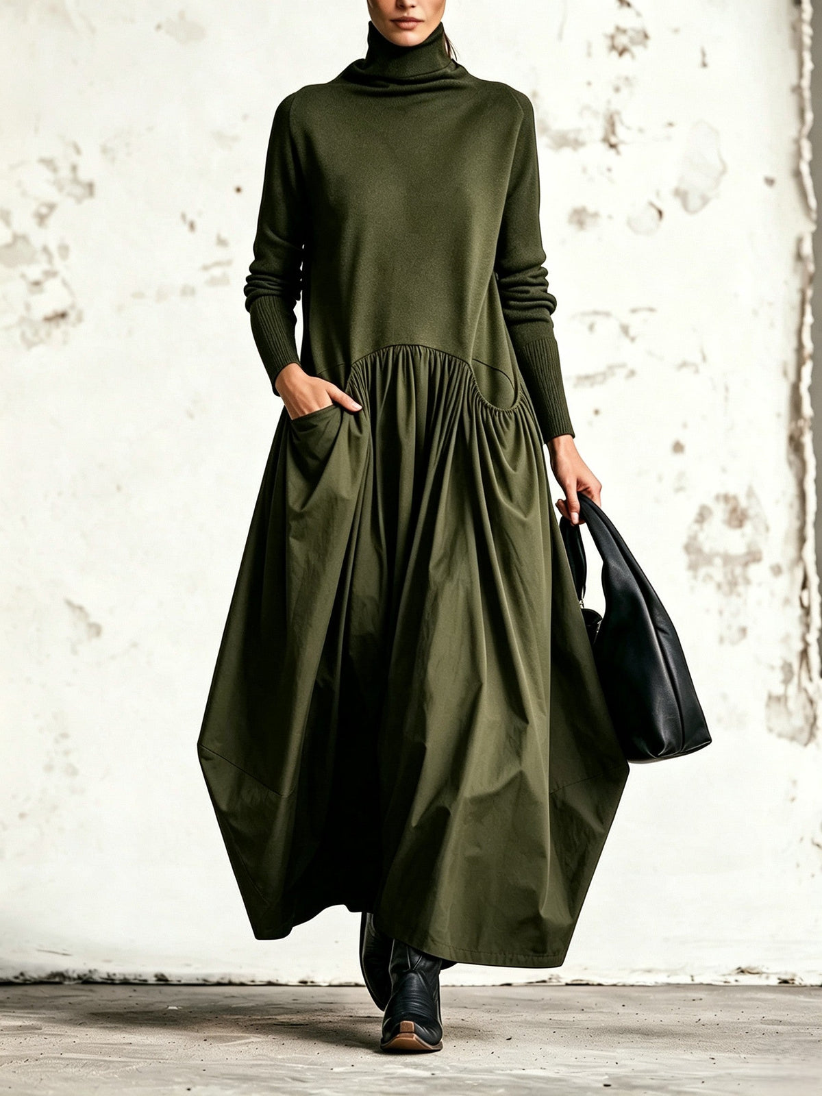 Simona — Abito lungo oversize con collo alto, 5 colori