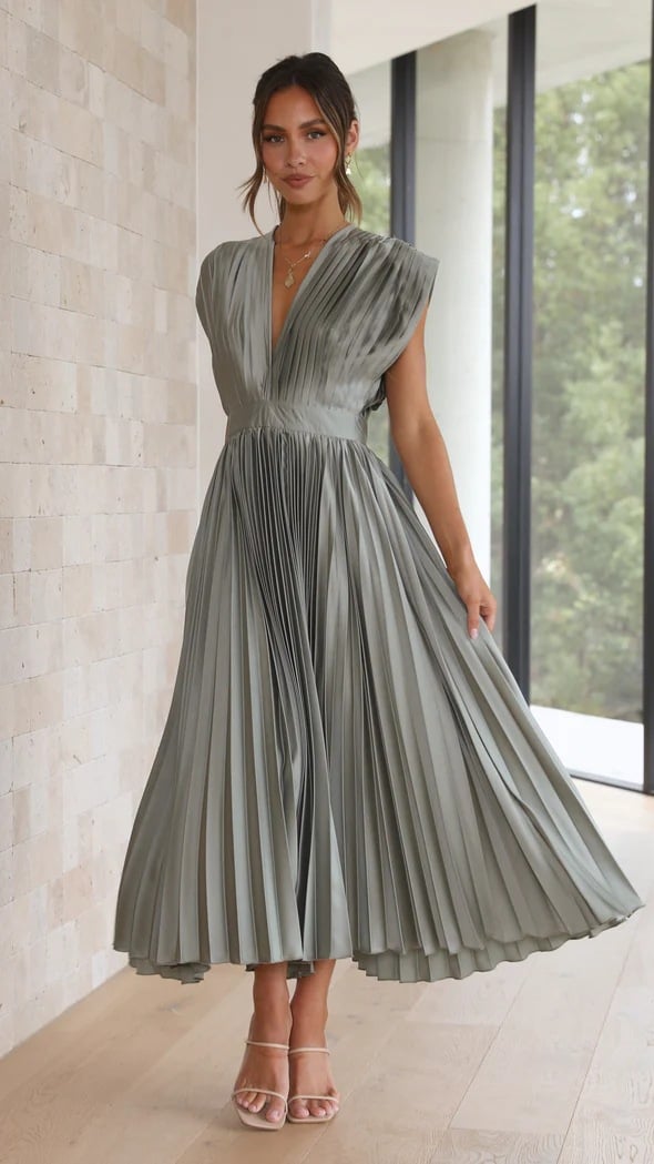 Edda — Abito midi in raso con scollo a V