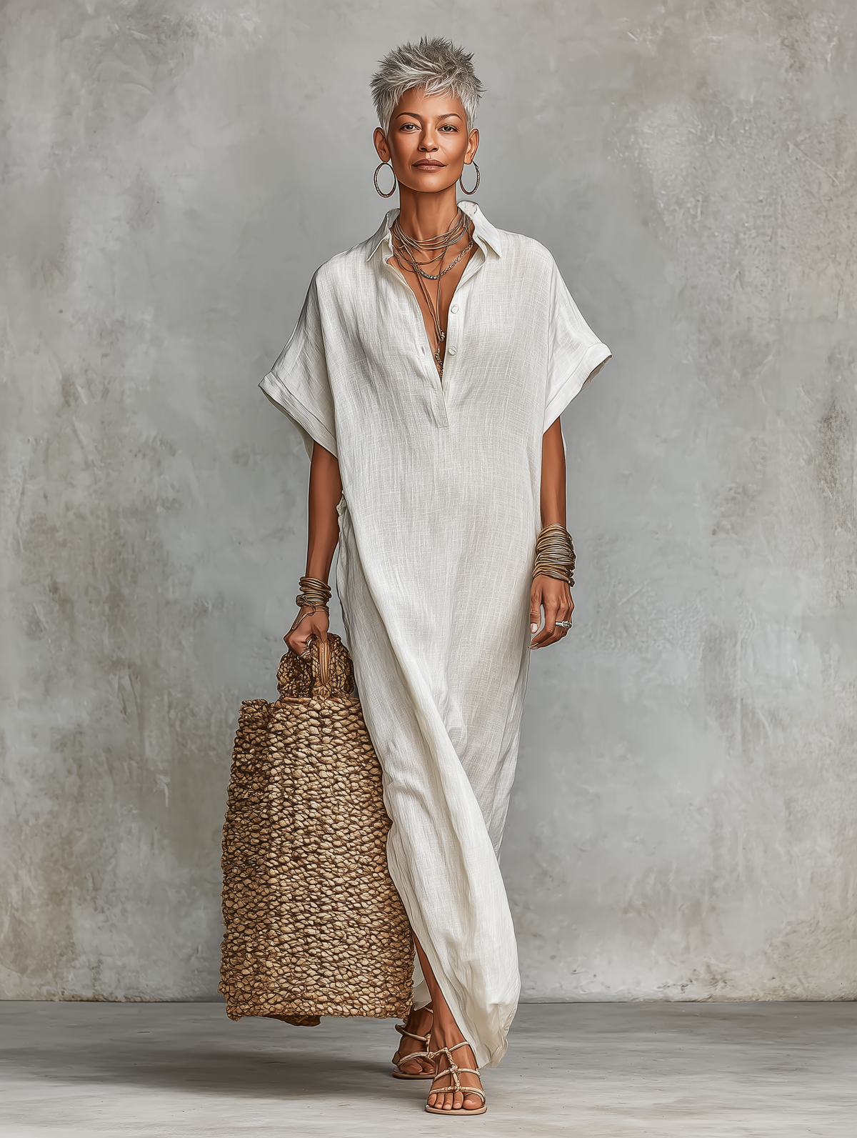 Carina — Abito lungo con collo a camicia