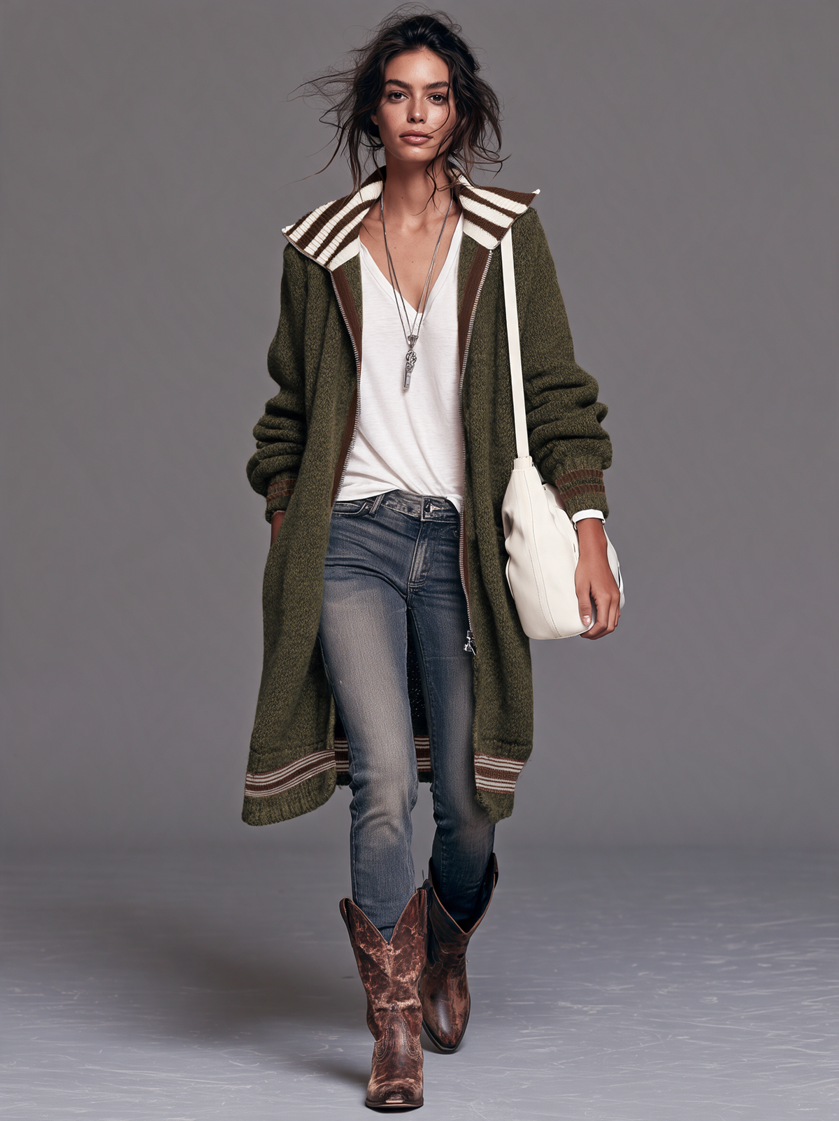 Adelina — Cardigan color block con zip