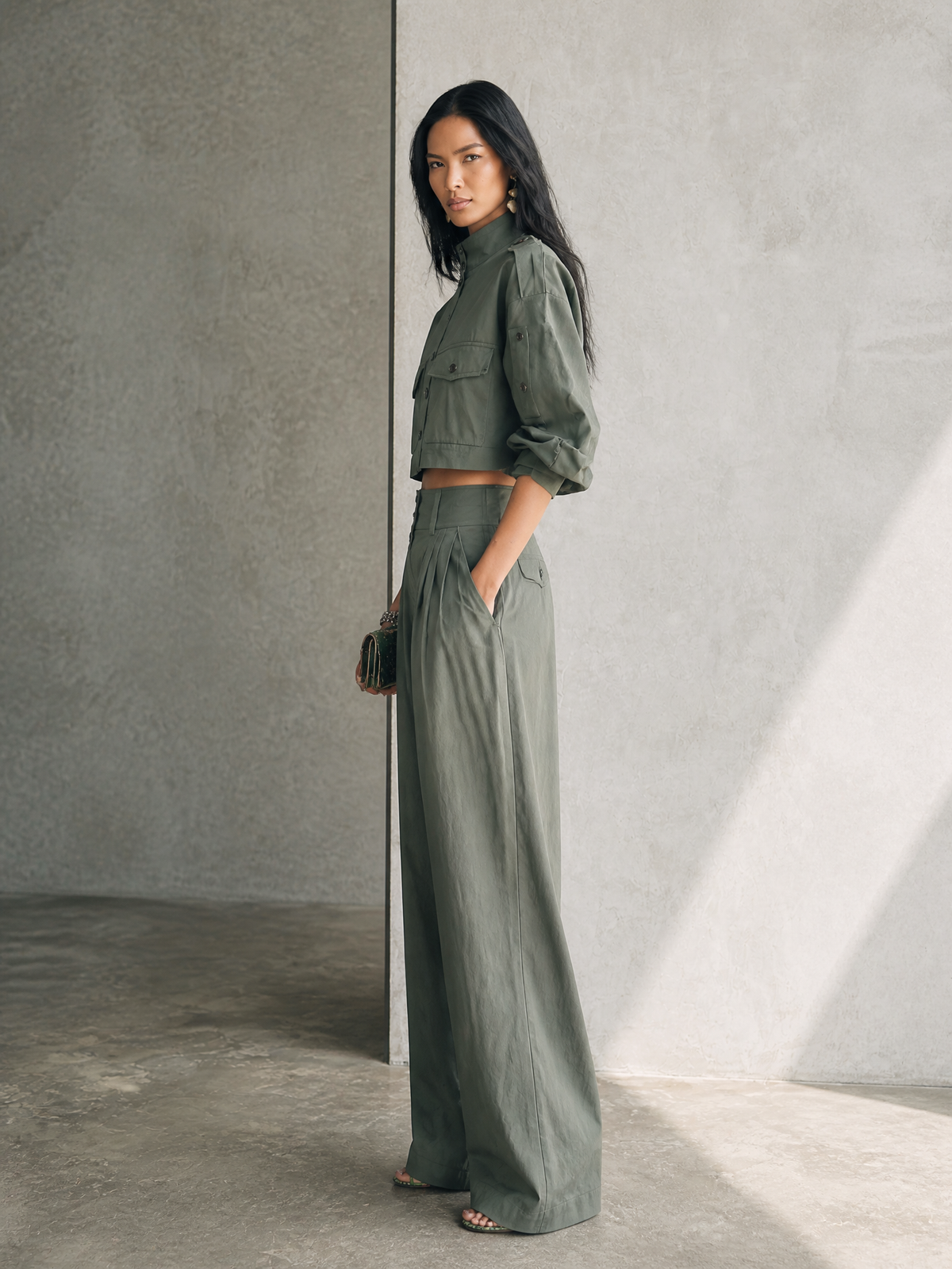 Ilaria — Completo due pezzi in cotone plissettato verde
