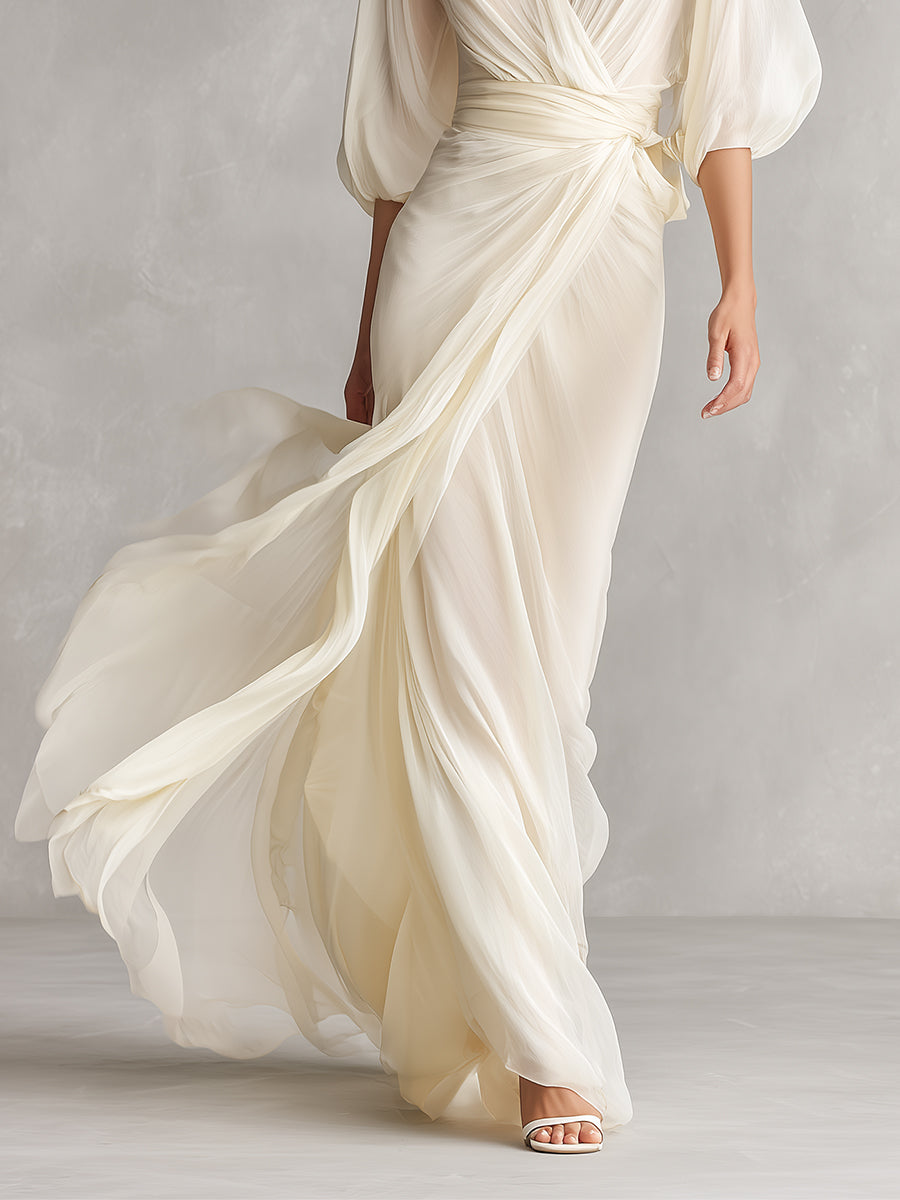 Castora — Abito in chiffon a manica a sbuffo