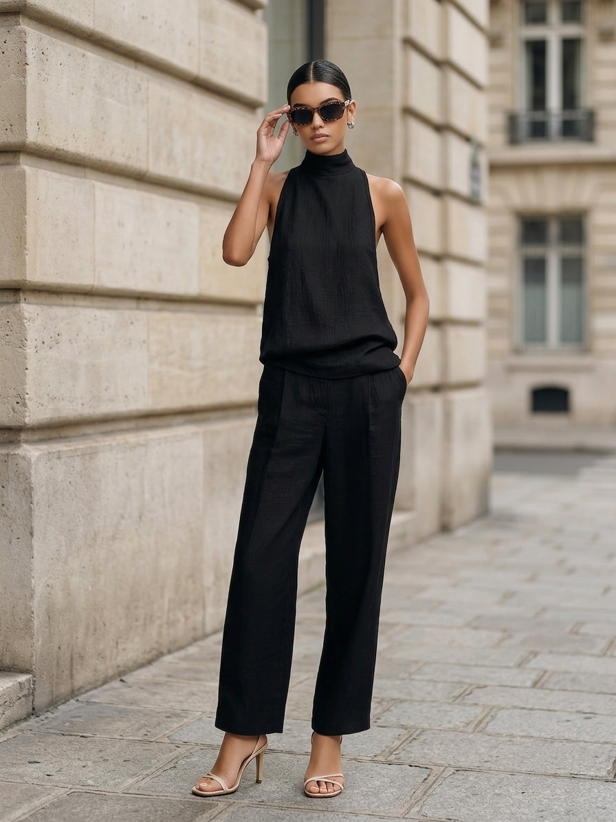 Adriana — Completo due pezzi in cotone e lino con pantaloni