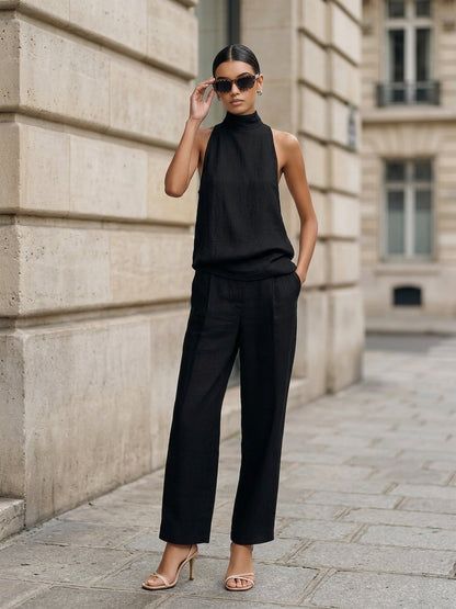 Adriana — Completo due pezzi in cotone e lino con pantaloni