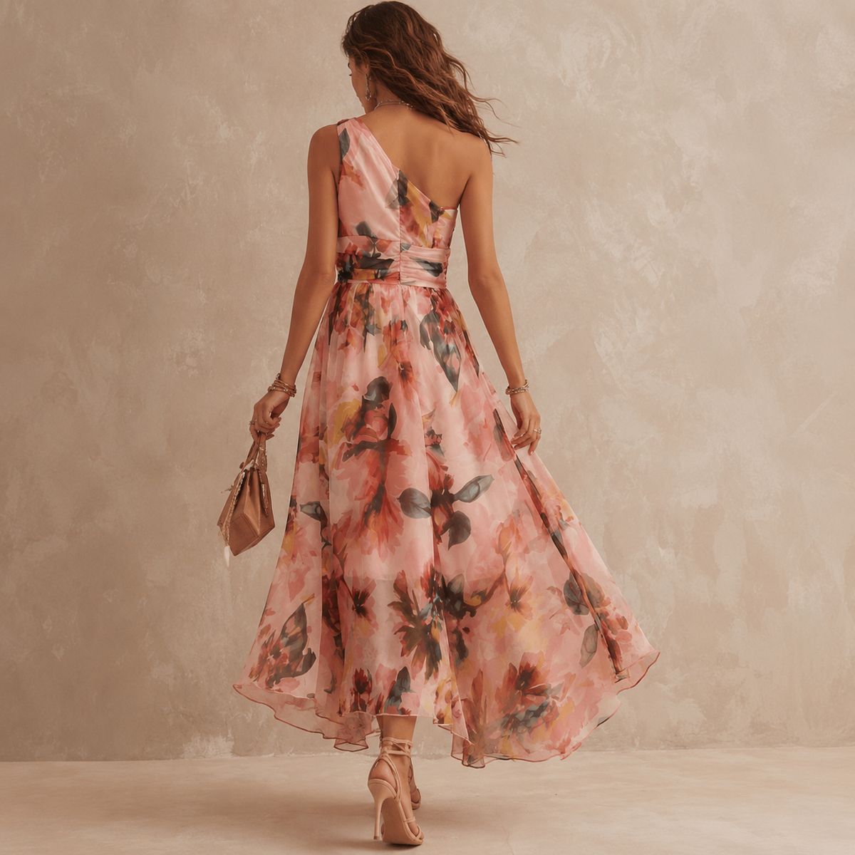 Maria — Abito lungo monospalla a fiori