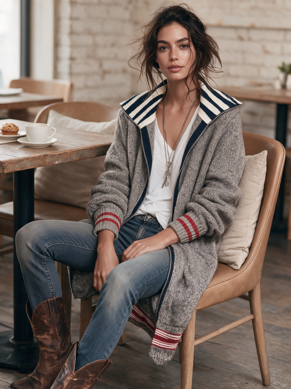 Adelina — Cardigan color block con zip