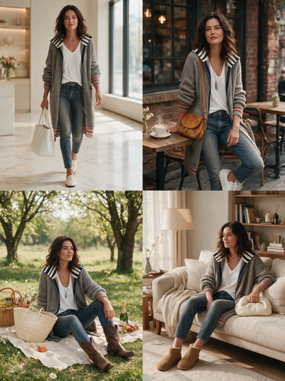 Adelina — Cardigan color block con zip