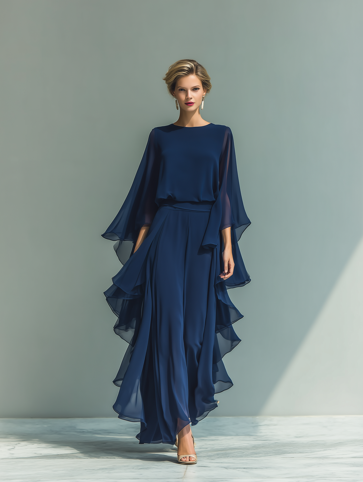 Ottavia — Completo due pezzi in chiffon con pantaloni dritti