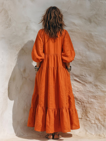Ilaria Maria — Abito lungo in cotone e lino con mezza zip