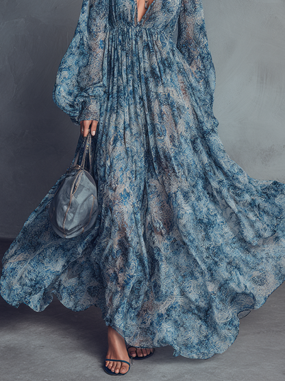 Claudina — Abito lungo in chiffon a fiori