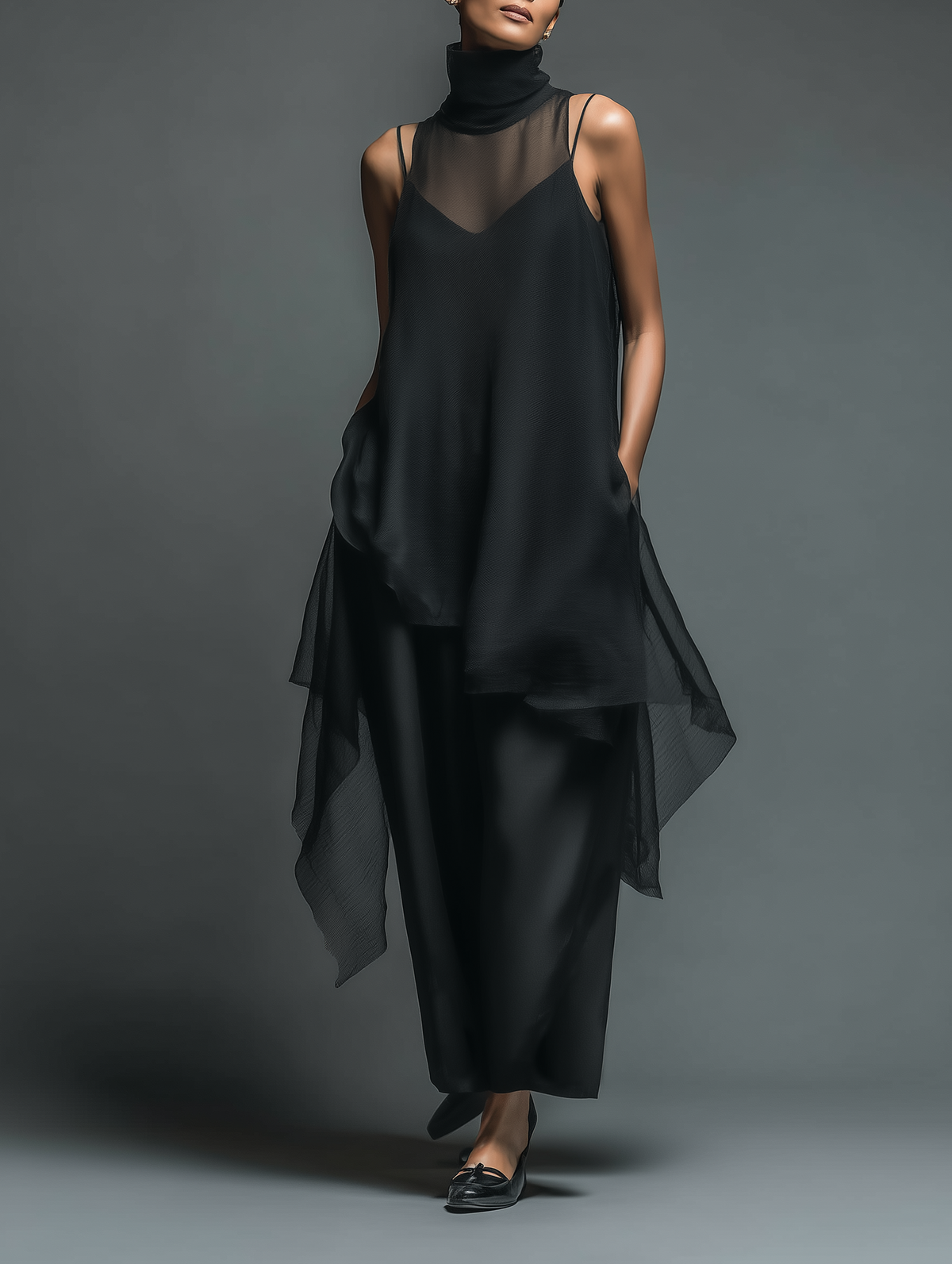 Camelia — Abito lungo in chiffon con girocollo
