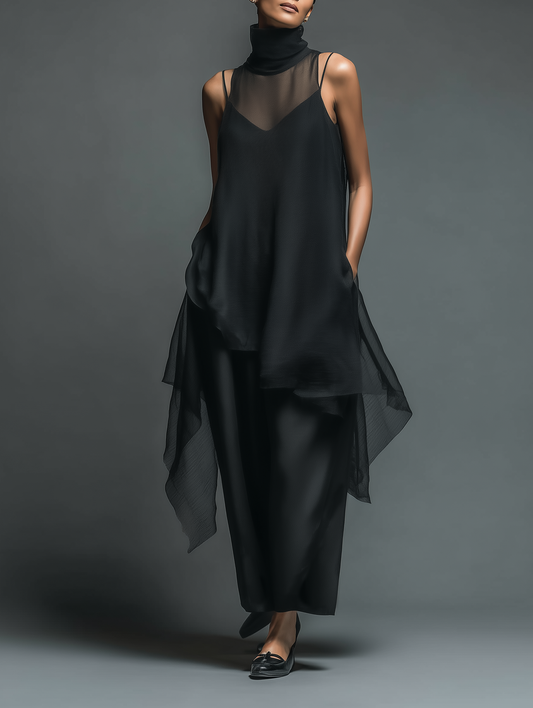 Camelia — Abito lungo in chiffon con girocollo