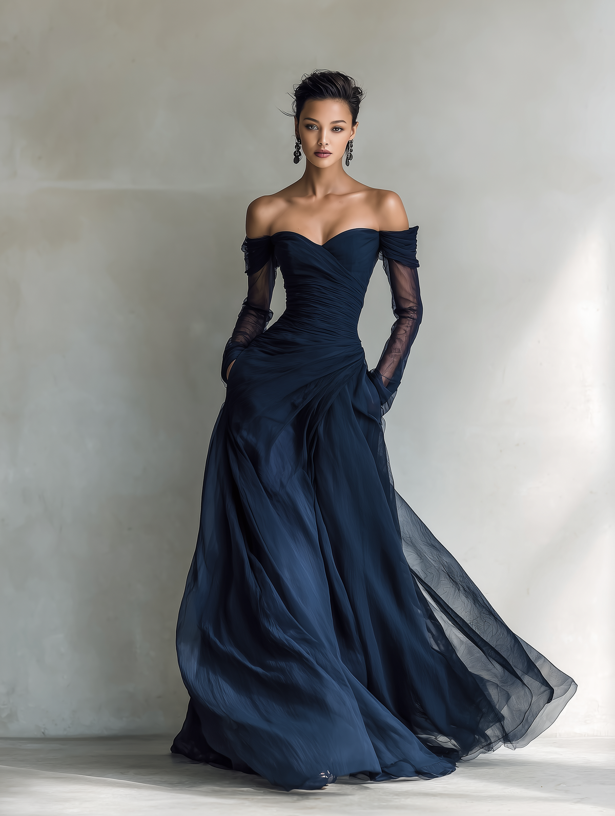 Catia — Abito lungo in chiffon con spalle scoperte