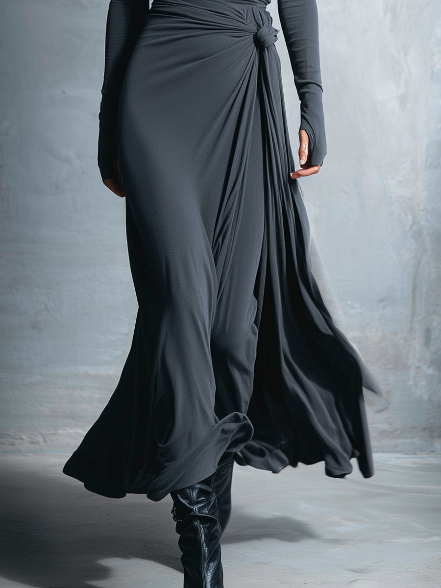 Assuntina — Abito lungo in maglia con scollo a V
