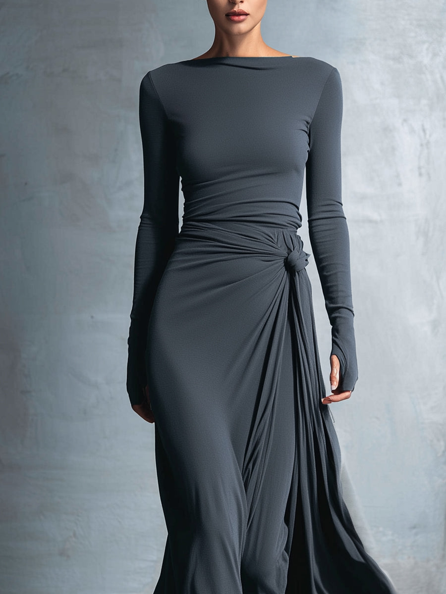 Assuntina — Abito lungo in maglia con scollo a V