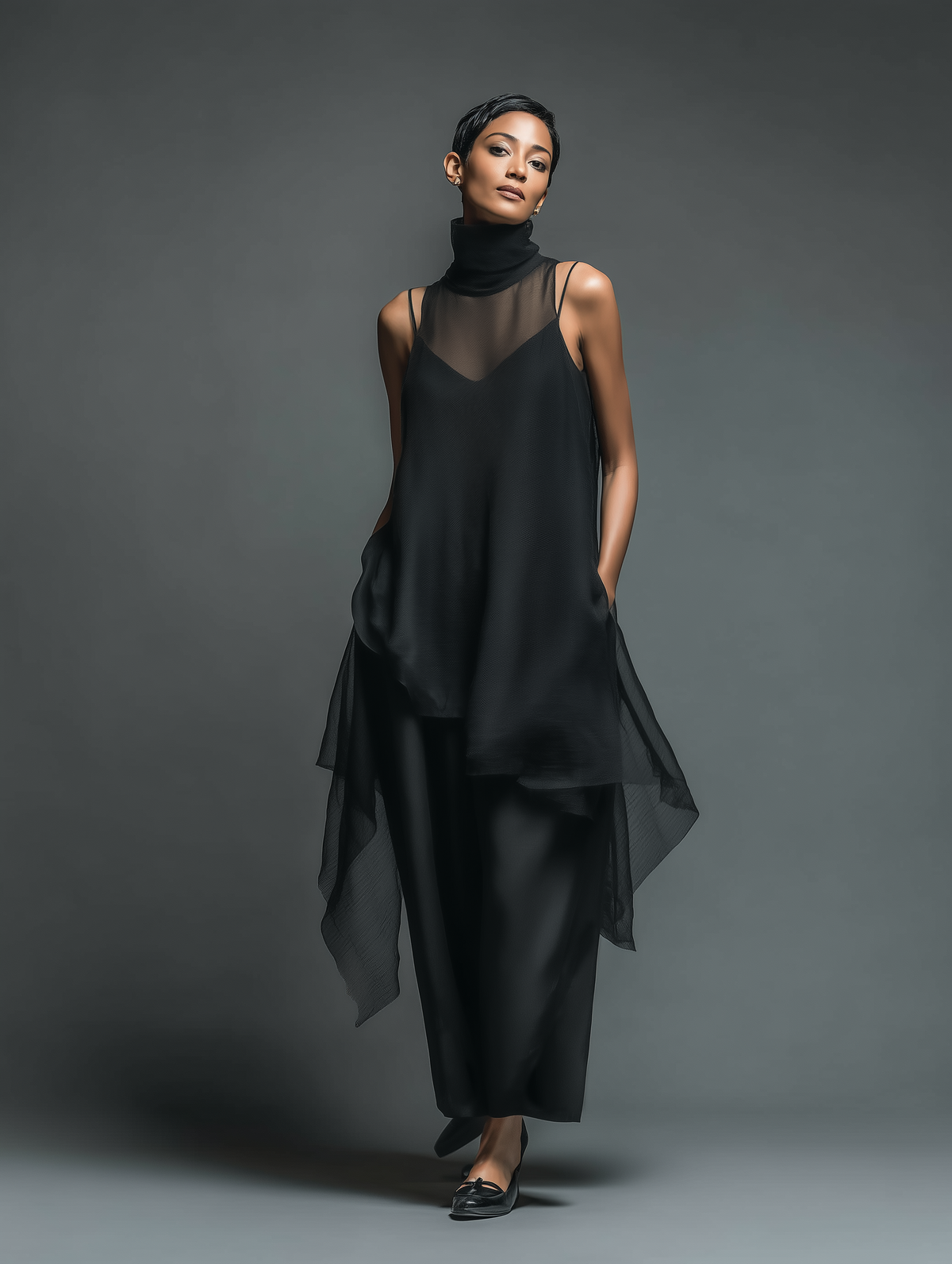 Camelia — Abito lungo in chiffon con girocollo