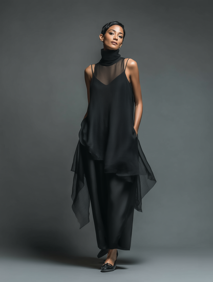 Camelia — Abito lungo in chiffon con girocollo