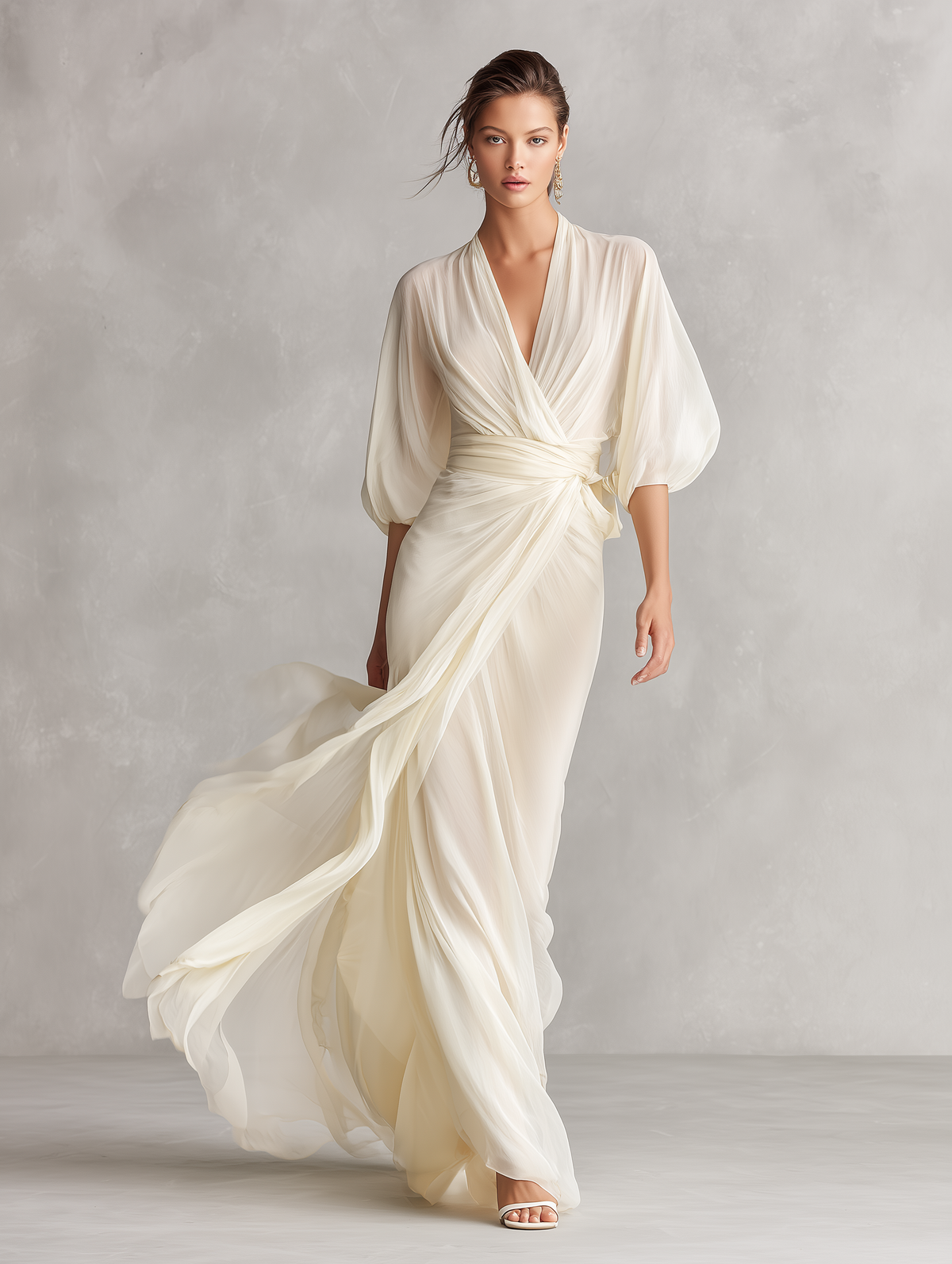 Castora — Abito in chiffon a manica a sbuffo