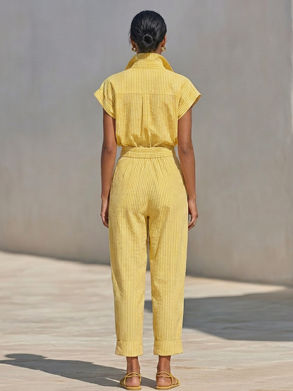 Benedetta — Completo due pezzi in cotone a righe giallo limone