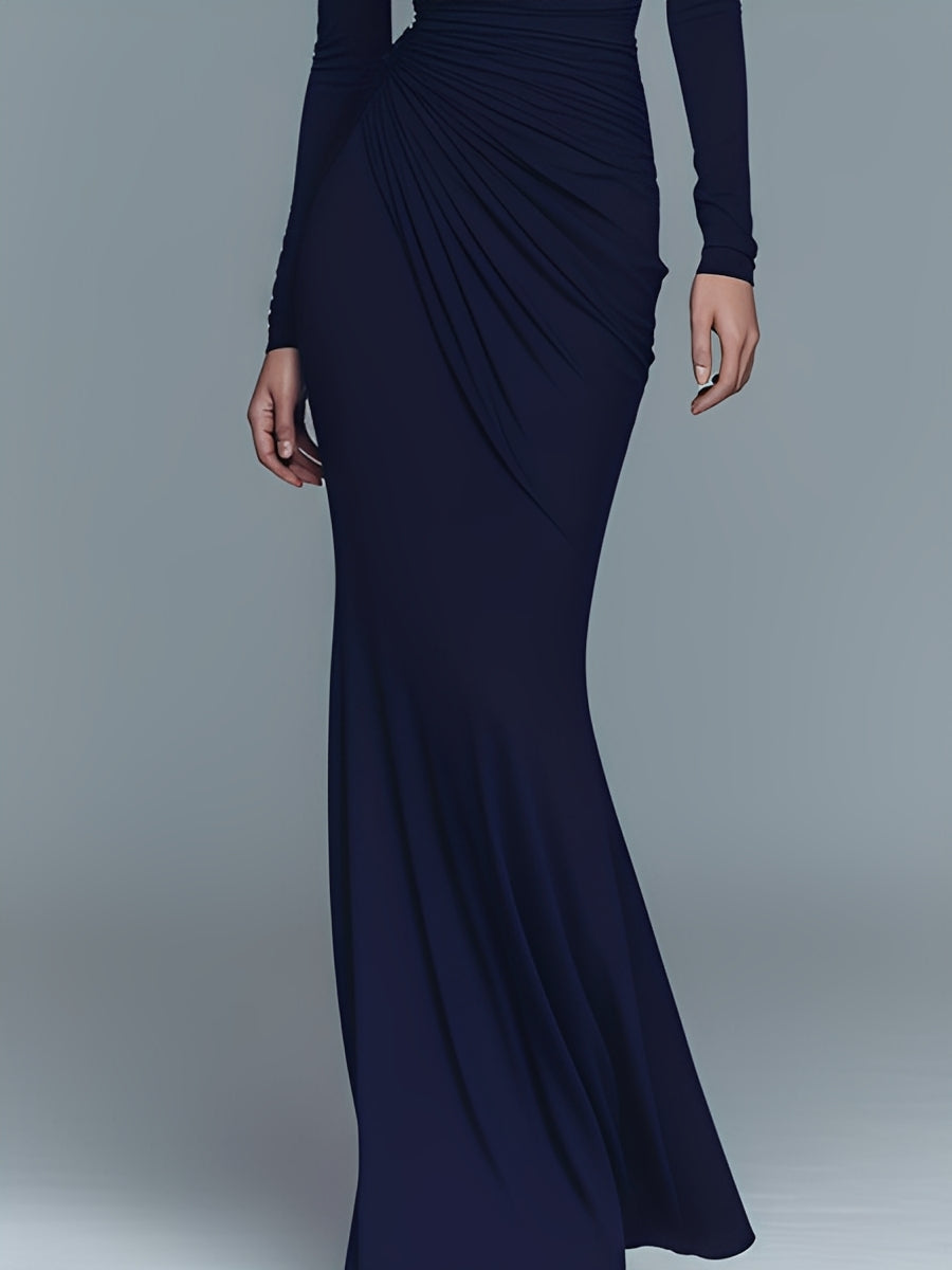 Gaudenzia — Abito lungo in cotone con collo alto blu navy